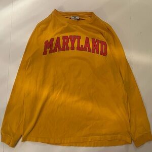 Vintage Y2K University of Maryland Long Sleeve T-Shirt, Yellow and Red, Size L